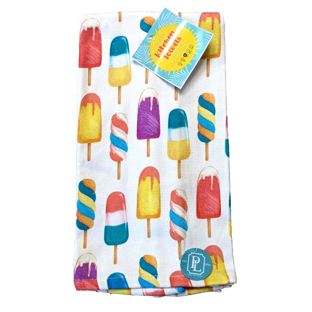 Penny Lane Popsicles Kitchen Towels 2-pc Ice Cream Cotton Summer Fun Gift NEW